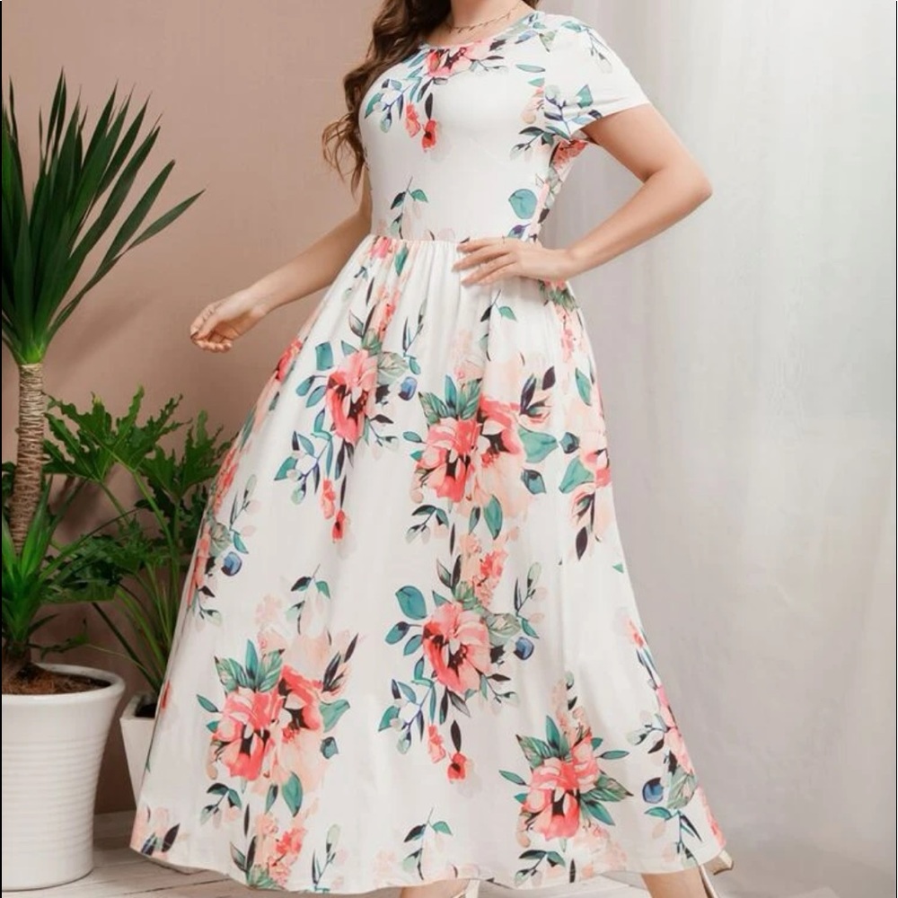 Boho Gypsy Plus Size Floral Print Maxi Dress NO BELT - Picture 3 of 8